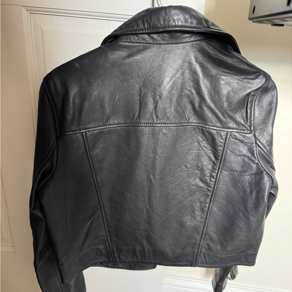 Mango Black Leather Jacket with Silver Accents - Picture 4 of 5